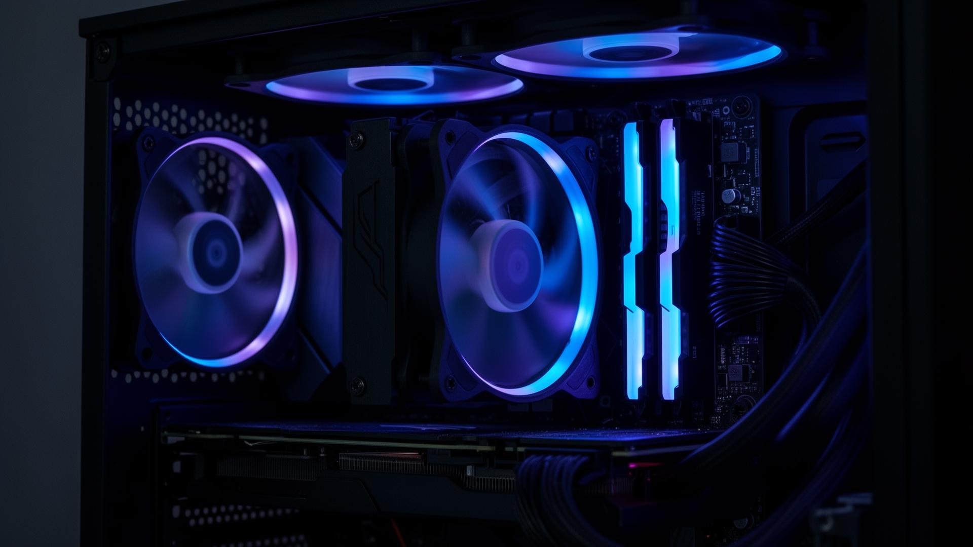Clean glowing gaming PC interior with RGB cooling fans